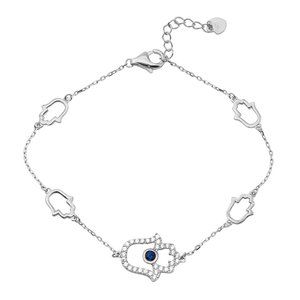 Silver 925 Rhodium Plated Multiple Hamsa CZ Bracelet